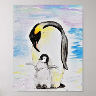 Affiche Peinture de l'empereur Penguin et de l'aquarelle d