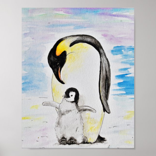 Affiche Peinture de l'empereur Penguin et de l'aquarelle d (Devant)