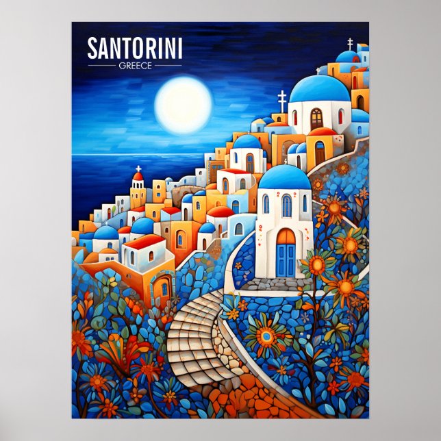 Affiche Peinture de l'île de Santorin | Grèce Travel | Art (Devant)