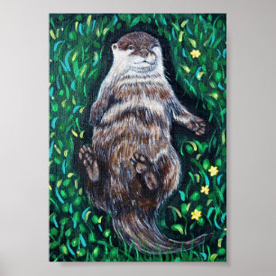 Affiche Peinture de loutre de rivière détendue
