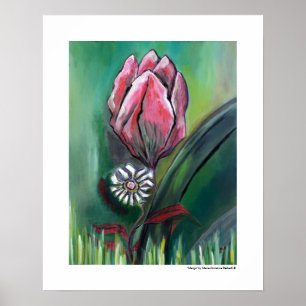 Affiche Peinture de marguerite blanche fleur rose décorati