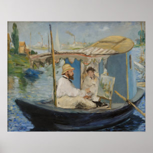 Affiche Peinture de Monet sur son bateau de studio par