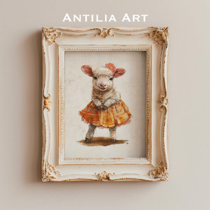 Affiche Peinture de mouton animal mignon à jupe orange agn