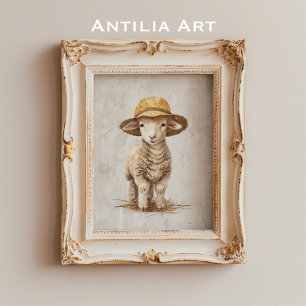 Affiche Peinture de mouton au chapeau Animal de ferme fant