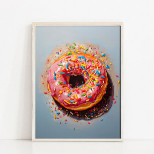 Affiche Peinture de nature morte de beignet rose Art pop m