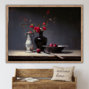 Affiche Peinture de nature morte de fleurs sombres et luna