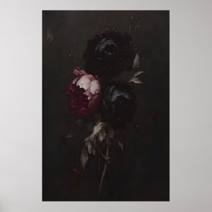 Affiche Peinture de nature morte florale sombre, Art de pi
