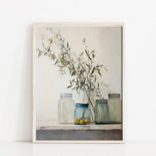 Affiche Peinture de nature morte neutre, Branche d'olive v