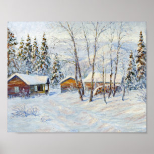 Affiche Peinture de Noël de la ferme Winter Mountain