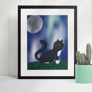 Affiche Peinture de nuit Starry Chat noir