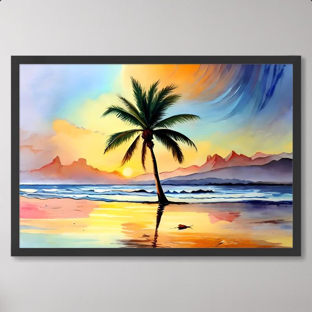 Affiche Peinture de palmiers qui accapare la plage au couc (Palm Tree Painting Gracing the Beach at Sunset)