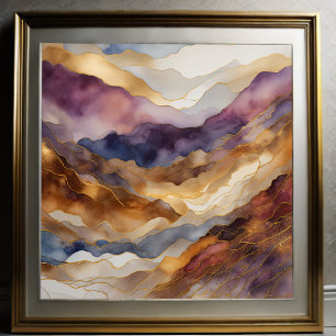 Affiche Peinture de paysage abstrait à l'aquarelle Or 1:1