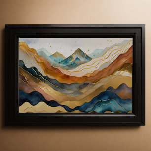 Affiche Peinture de paysage abstrait à l'aquarelle Or 3:2
