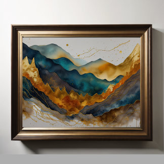 Affiche Peinture de paysage abstrait à l'aquarelle Or 4:3