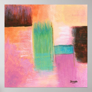 Affiche Peinture de paysage d'art abstrait Rose Brun Orang