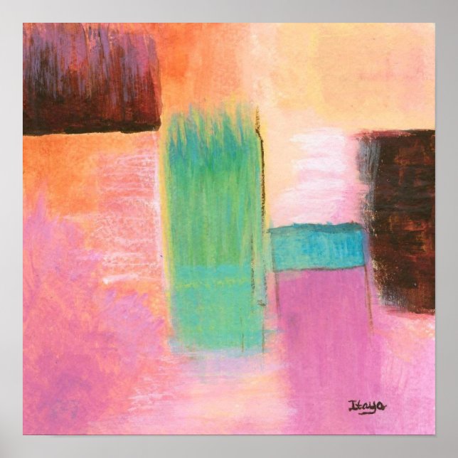 Affiche Peinture de paysage d'art abstrait Rose Brun Orang (Devant)
