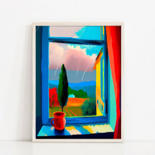 Affiche Peinture de paysage de coucher de soleil abstrait,