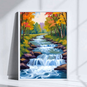 Affiche Peinture de paysage de nature de cascade