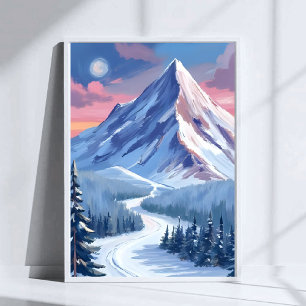 Affiche Peinture de paysage de nature hivernale de montagn