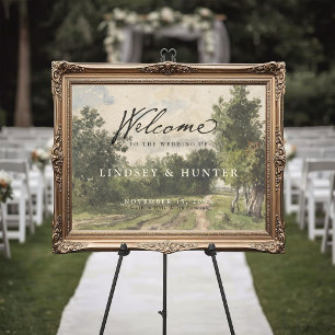 Affiche Peinture de paysage élégante vintage pour mariage