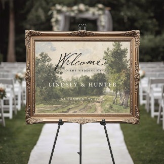 Affiche Peinture de paysage élégante vintage pour mariage 