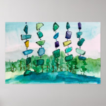 Peinture de paysage en verre bleu de Lake Chimes
