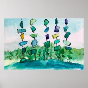Affiche Peinture de paysage en verre bleu de Lake Chimes