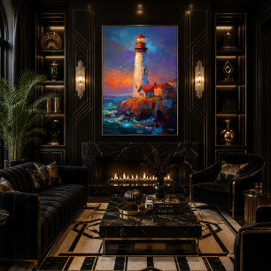 Affiche Peinture de paysage marin impressionniste de phare