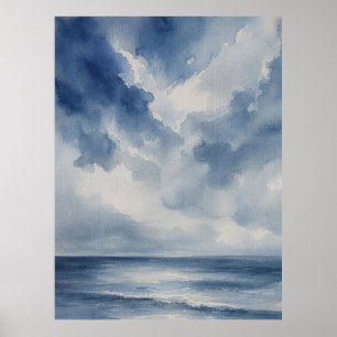 Affiche Peinture de paysage marin minimaliste en bleu et g
