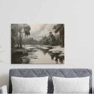 Affiche Peinture de paysage moderne en noir et blanc