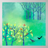 Peinture de paysage moderne vert d'avril nature