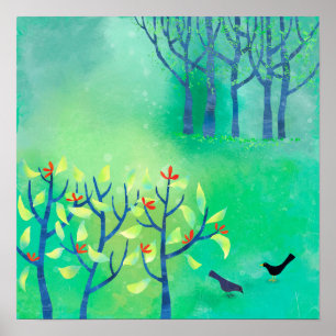 Affiche Peinture de paysage moderne vert d'avril nature