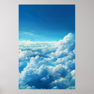 Affiche Peinture de paysage sereine - Ciel bleu, Nuages bl