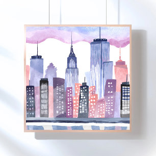 Affiche Peinture de paysage urbain à l'aquarelle