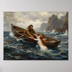 Affiche Peinture de Pêcheur et Sirène