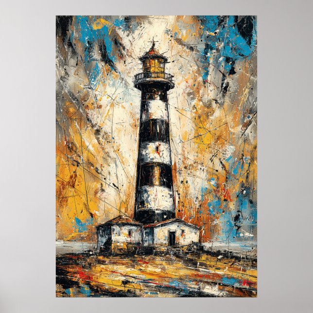 Affiche Peinture de phare expressionniste abstraite côtièr (Devant)
