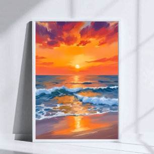 Affiche Peinture de plage océanique au coucher du soleil d