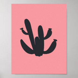 Affiche Peinture de plante de cactus noir d'art graphique 