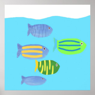 Affiche peinture de poissons