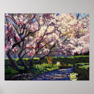 Affiche Peinture de pommiers en fleurs
