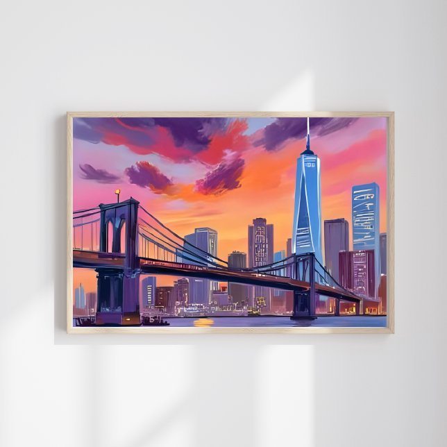 Affiche Peinture de pont de la skyline aquarelle de la vil (Créateur téléchargé)