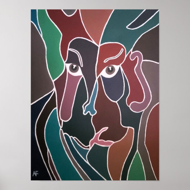 Affiche Peinture de portrait abstrait par Alfred Fox (Devant)