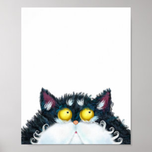 Affiche Peinture de portrait de chat en plastique noir