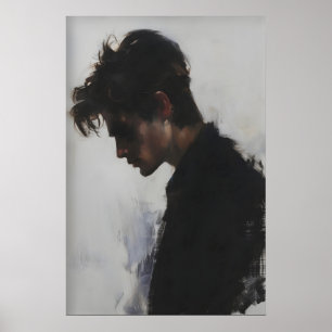 Affiche Peinture de portrait de profil d'un jeune homme, s