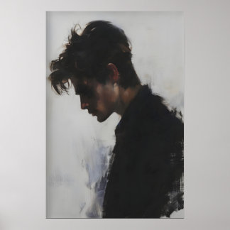 Affiche Peinture de portrait de profil d'un jeune homme, s