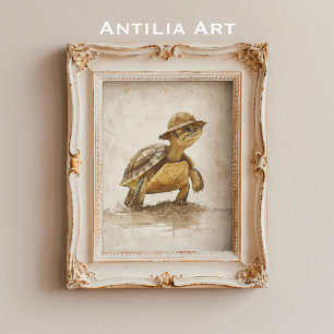 Affiche Peinture de portrait de tortue Tortue vintage Rept