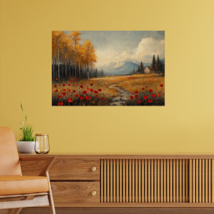 Affiche Peinture de Prairie Automnale Vintage avec Coqueli