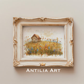 Affiche Peinture de prairie fleur sauvage rustique Cottage