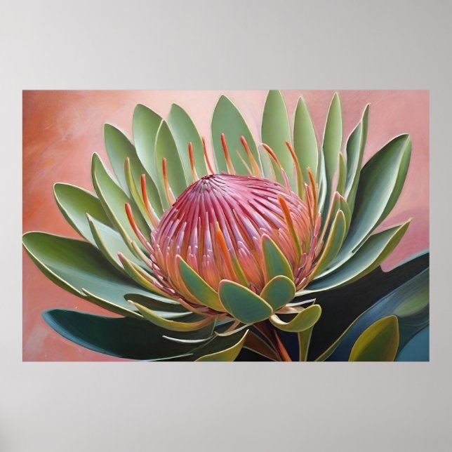 Affiche Peinture de Protea étonnante Vibrant Floral (Devant)