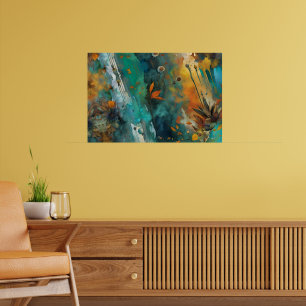 Affiche Peinture de récolte d'automne Turquoise Rouille Or